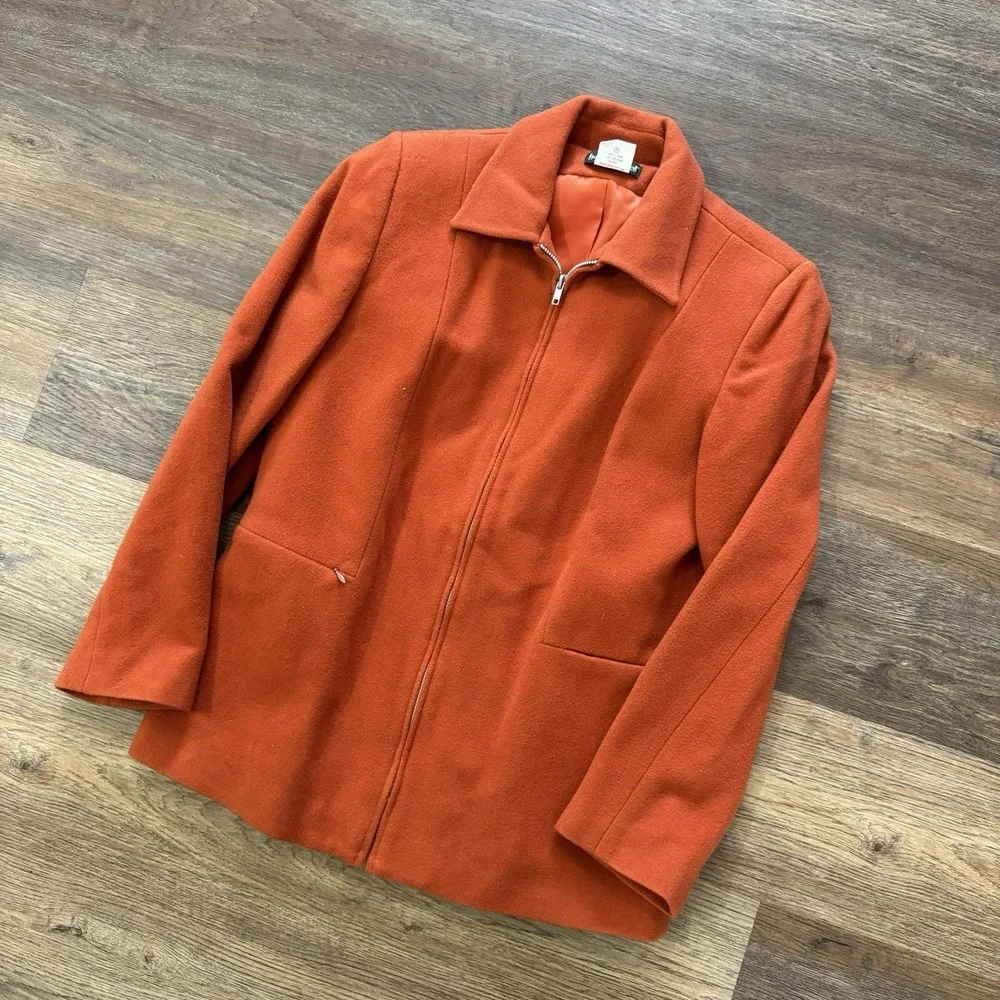 VTG Harve Benard Burnt Orange Wool Cashmere Blend Coat‎ Women's Sz 8 Full Zip